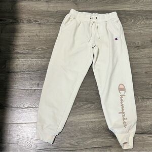 Champion Women’s Sweatpants Cream W/Taupe Logo Size Small